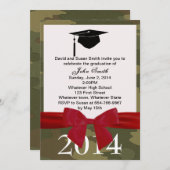 Red Ribbon And Camouflage Graduation Invitation (Front/Back)