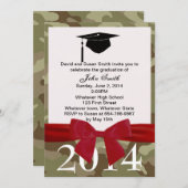 Red Ribbon And Camouflage Graduation Invitation (Front/Back)
