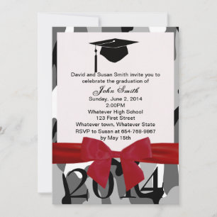 Red Ribbon And Gray Camo Graduation Invitation