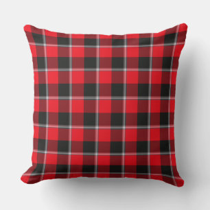 Red Ribbon and Heavy Metal Plaid Black Throw Pillow