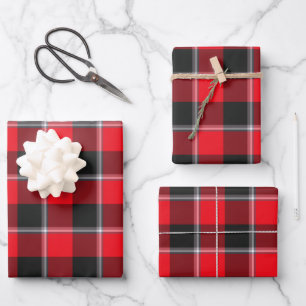 Red Ribbon and Heavy Metal Plaid Wrapping Paper Sheets