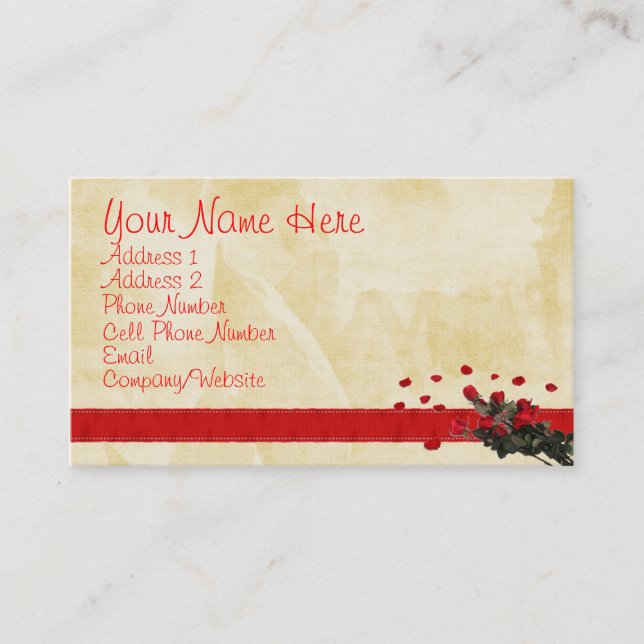Red Ribbon and Roses Business Card (Front)