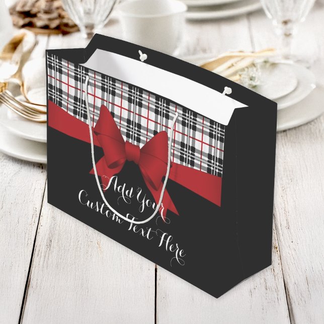 Red Ribbon and Tartan Plaid Large Gift Bag (Creator Uploaded)