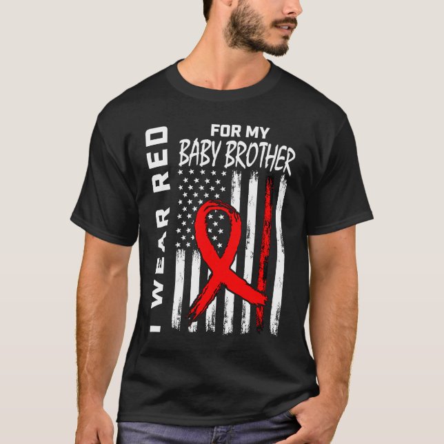 Red Ribbon Baby Brother Heart Disease Awareness Fl T-Shirt (Front)