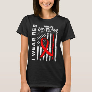 Red Ribbon Baby Brother Heart Disease Awareness Fl T-Shirt