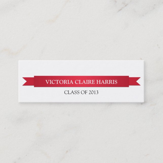 Red ribbon banner student graduation name card (Front)