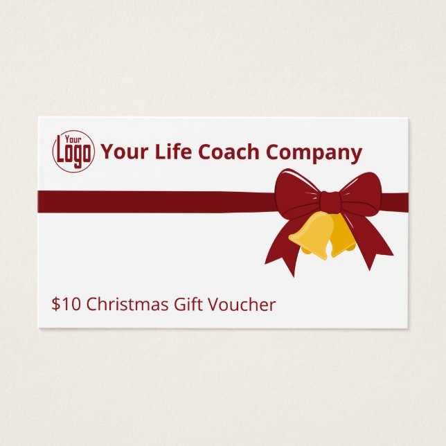 Red Ribbon Bells $10 Christmas Gift Voucher Card (Front)