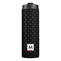 Red Ribbon Black Polka Dot Pattern Monogram Thermal Tumbler