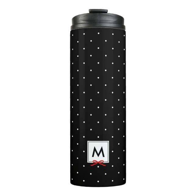 Red Ribbon Black Polka Dot Pattern Monogram Thermal Tumbler (Front)