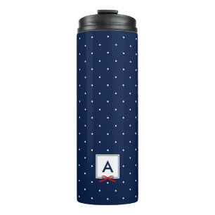 Red Ribbon Blue Polka Dot Pattern Monogram Thermal Tumbler