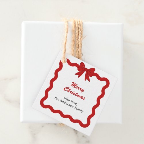 Red Ribbon Bow Christmas Favor Tags