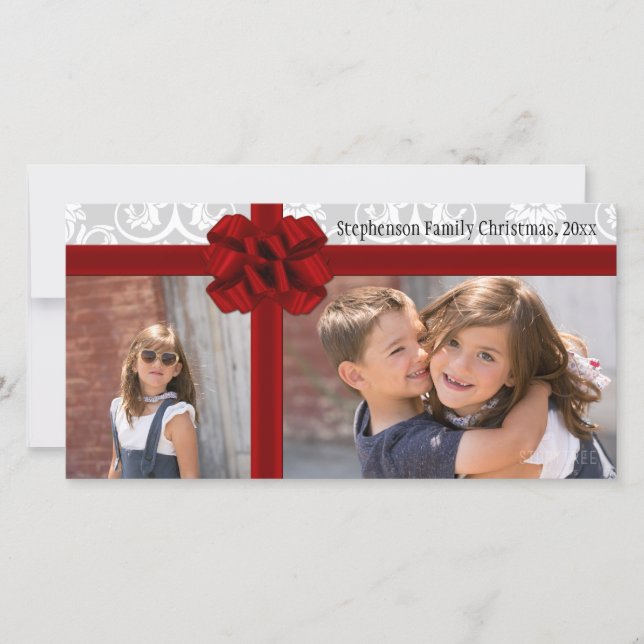 Red Ribbon Bow Christmas Greeting Holiday Card (Front)
