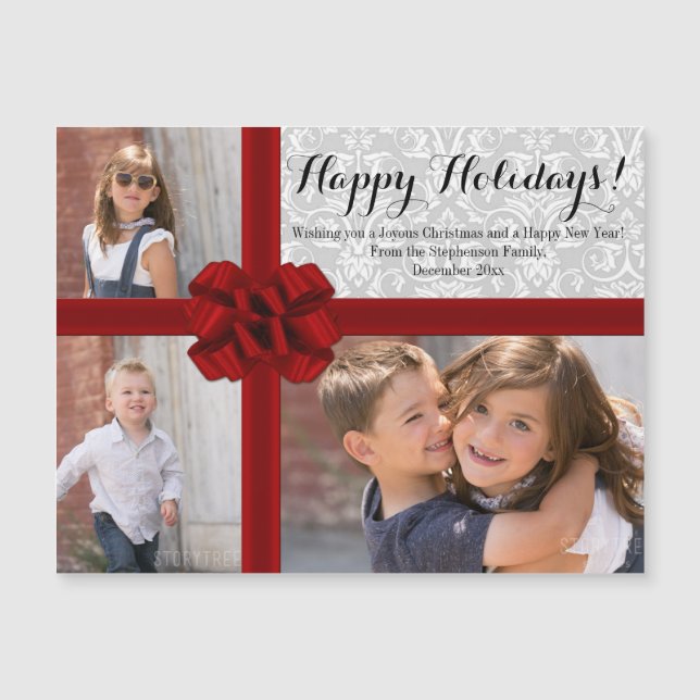 Red Ribbon Bow Christmas Photo (Front)
