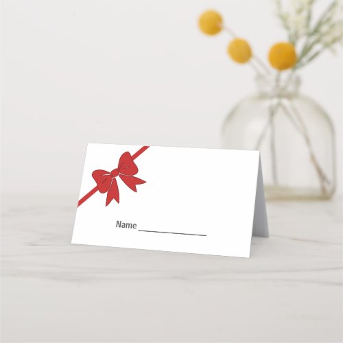 Red Ribbon Bow Christmas Place Card