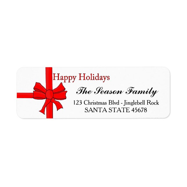 Red ribbon bow  Happy Holidays address label (Front)