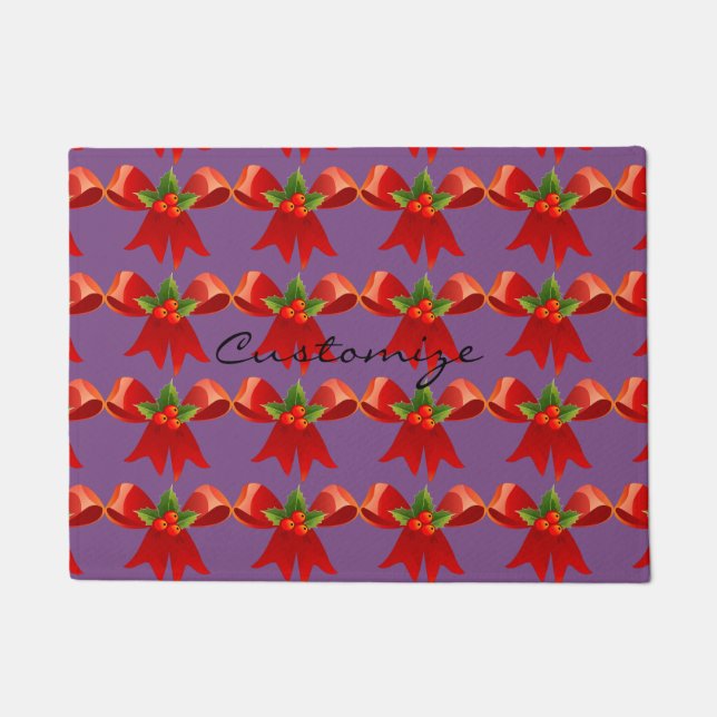 Red Ribbon Bow Holly Thunder_Cove Doormat (Front)