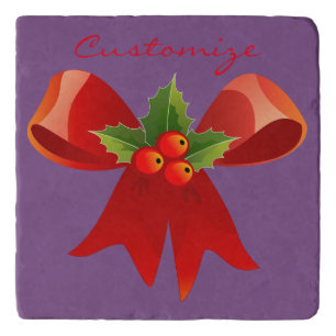 Red Ribbon Bow Holly Thunder_Cove Green Trivet