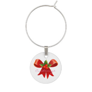Red Ribbon Bow Holly Thunder_Cove Green Wine Glass Charm