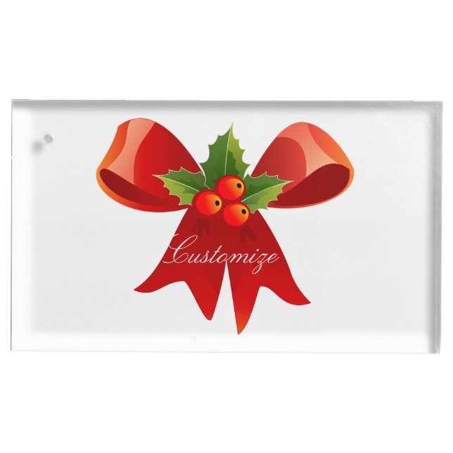 Red Ribbon Bow Holly  Thunder_Cove Table Number Holder (Front)