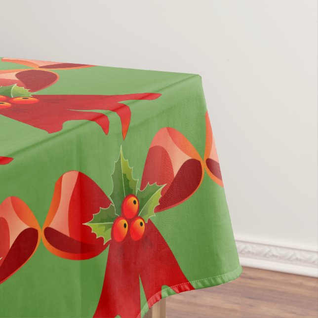 Red Ribbon Bow Holly Thunder_Cove Tablecloth (In Situ)