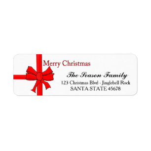 Red ribbon bow Merry Christmas address label