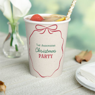 Red Ribbon Bow Modern Western Christmas Party Paper Cups