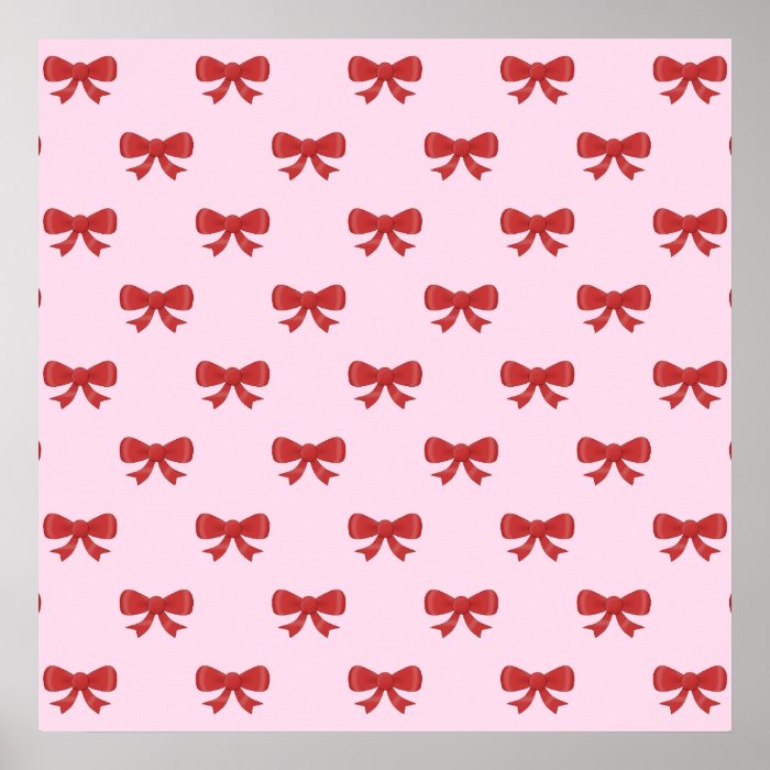 Red Ribbon Bow Pattern on Pink. Poster