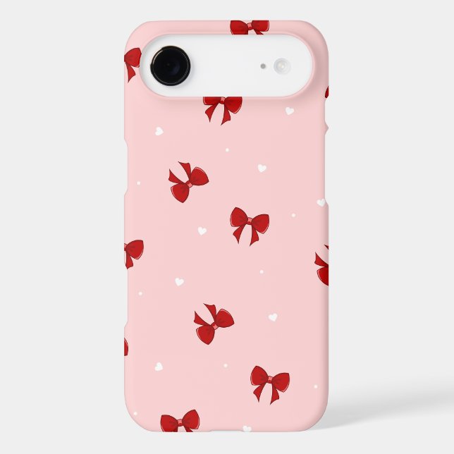 Red Ribbon Bow Pattern | Sweet Pastel Pink Cute  iPhone Case (Back)