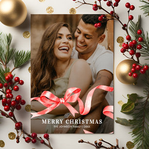 Red Ribbon Bow Photo Christmas Holiday Card