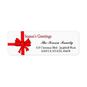 Red ribbon bow Season's Greetings Label