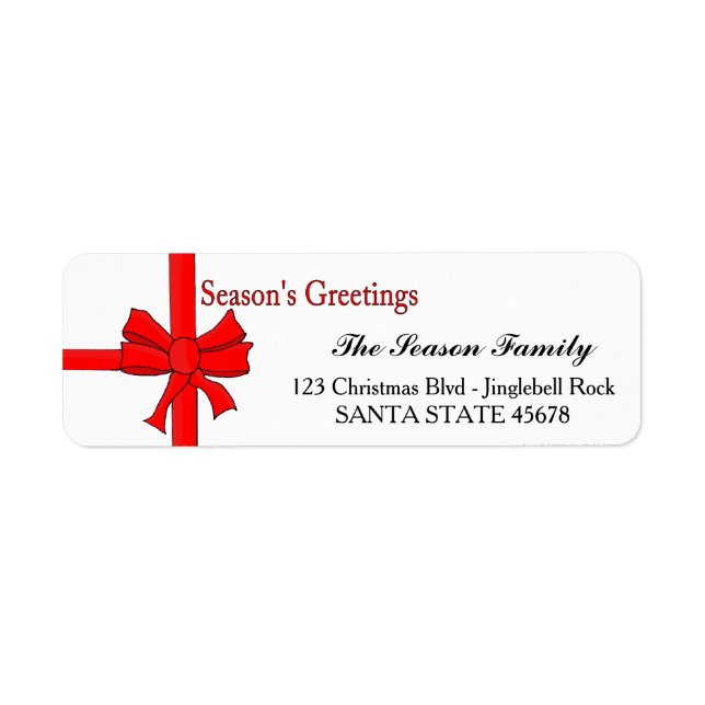 Red ribbon bow  Season's Greetings Label (Front)