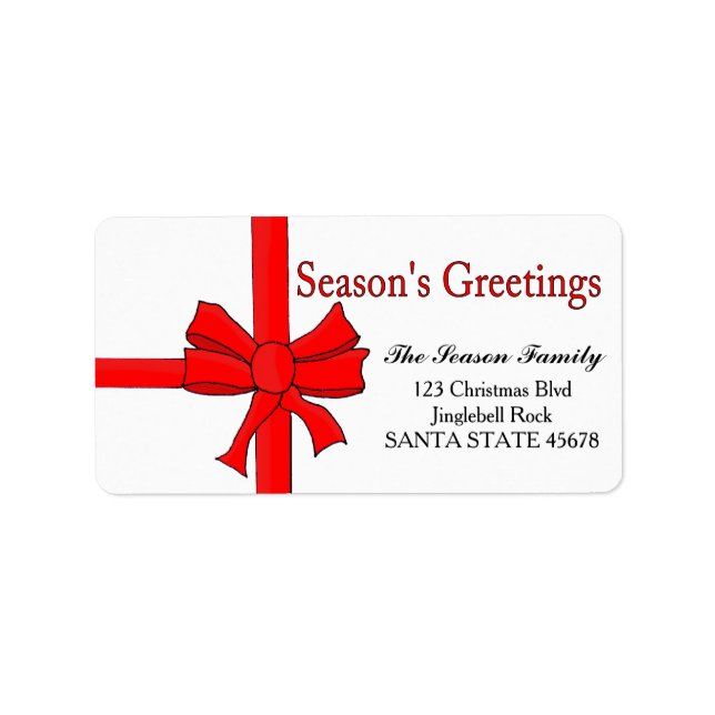 Red ribbon bow  Season's Greetings Label (Front)