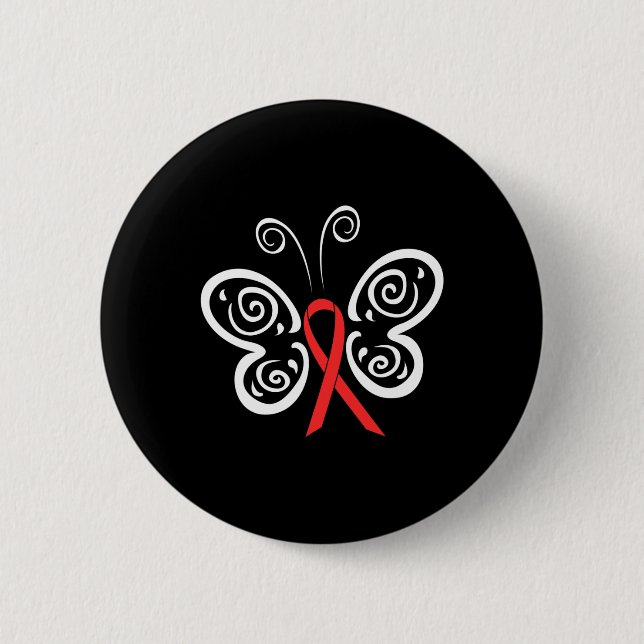Red Ribbon Butterfly Blood Cancer HIV AIDS Awarene Button (Front)