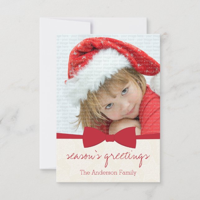 Red Ribbon Christmas Holiday Photo Card (Front)