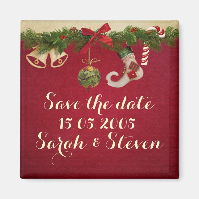 Red Ribbon Christmas Ornaments  Save the date Magnet (Front)