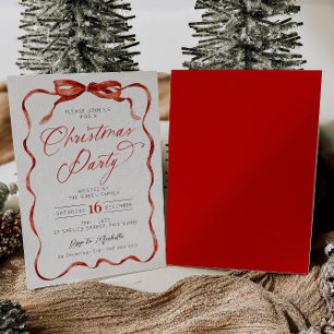 Red Ribbon Christmas Party Invitation
