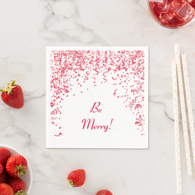 Red Ribbon Confetti Christmas Paper Napkins (Insitu)