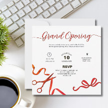 Red ribbon cuttiing Grand opening Invitation