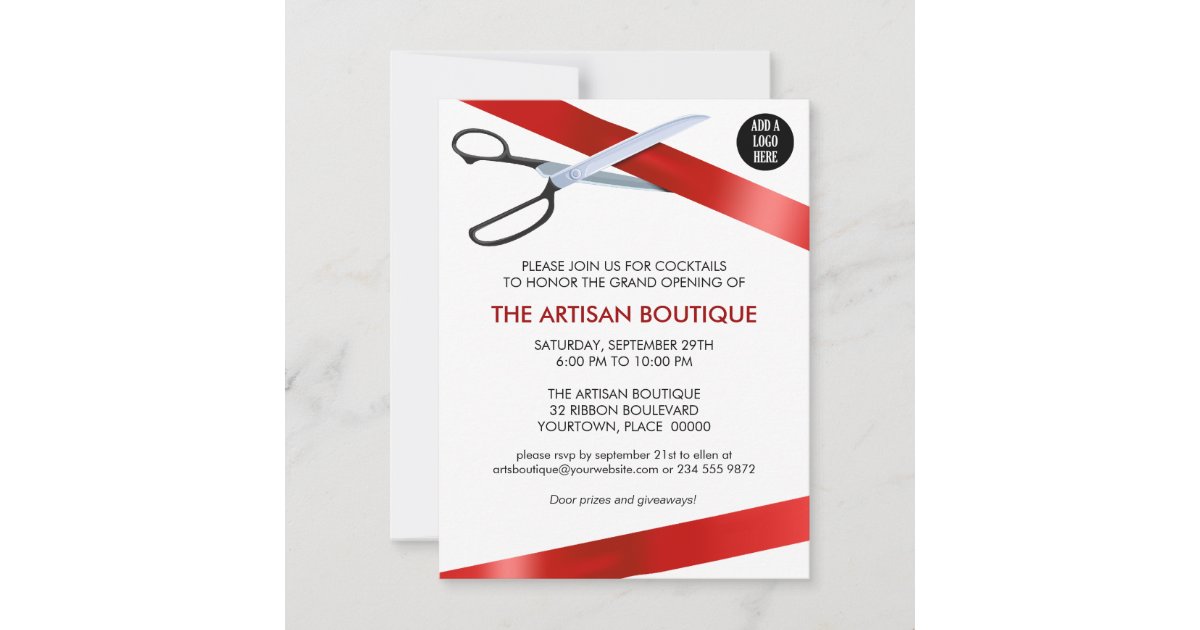 Cream Theme Inauguration Invitation Template with Red Ribbon, opening  ceremony 