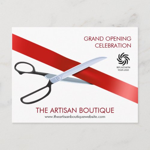 Red Ribbon Cutting Grand Opening Invitation Postcard