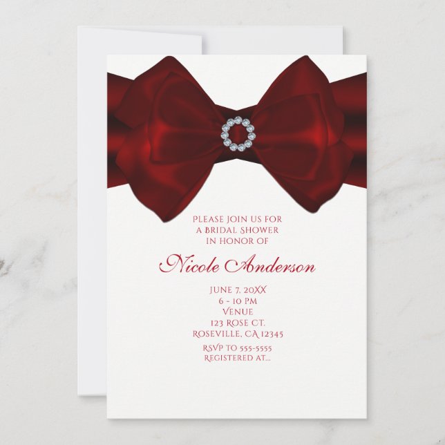 Red Ribbon & Diamonds Bling Elegant Invitations (Front)