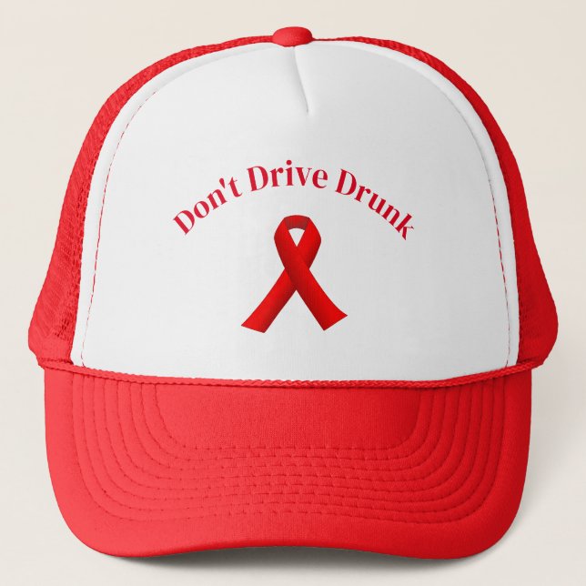 Red Ribbon Don't Drive Drunk Trucker Hat (Front)