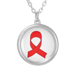 Red Ribbon Drawing Silver Plated Necklace