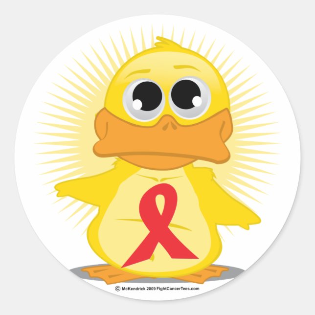 Red Ribbon Duck Classic Round Sticker (Front)