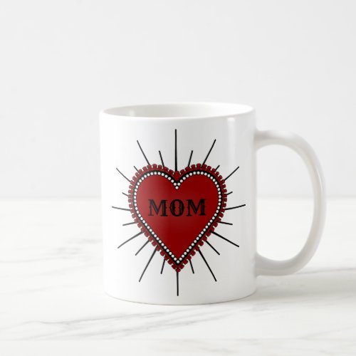 Red Ribbon Edge Heart Mom Tattoo Coffee Mug