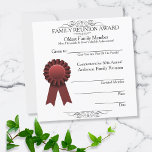 Red Ribbon Elegant Family Reunion Awards Red<br><div class="desc">Red ribbon graphic with template of awards given at family reunions. Filigree scrolls at top header and bottom. Fill in the blanks for on the spot completion, and text templates to vary the type of award, sub-headline text about the award, reunion name and fill in the annual number of reunion....</div>