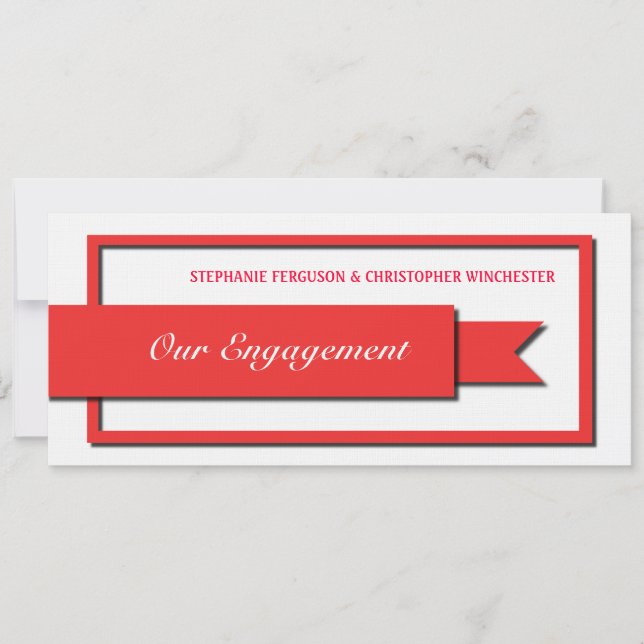 Red Ribbon Engagement Invitation (Front)