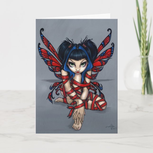"Red Ribbon Fairy" Greeting Card (Front)
