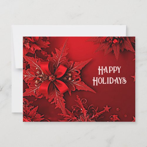 Red Ribbon Floral Holiday Christmas Postcard