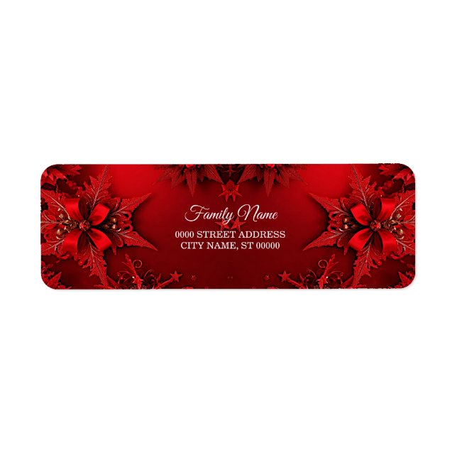 Red Ribbon Floral Holiday Christmas Return Address Label (Front)